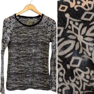 ECO YOGA Burnished Workout Top Long Sleeve Tee Shirt Black White Grey Large